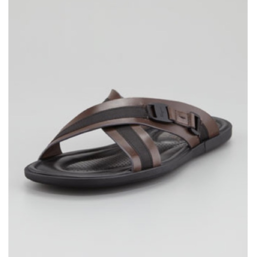 Salvatore Ferragamo Tolis Two-Tone Crisscross Sandals Brown Black Size 6